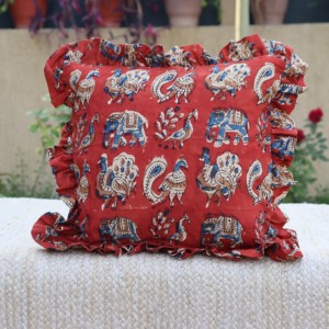 Funda de Cojín Cuadrada Hecha a Mano con Estampado de Bloques, Estilo Bohemio, de Algodón con Volantes, Ecológica, Lavable, para Decoración de Hoteles y Hogares - Product Image 1