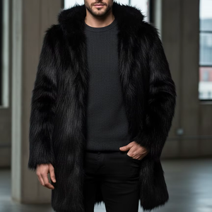 Manteau long en fausse fourrure noire pour homme, streetwear, vêtements d'extérieur décontractés de luxe - Product Image 1