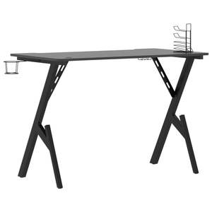 Escritorio ergonómico mediano para juegos con madera de ingeniería negra y estructura de hierro - Product Image 5