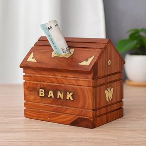 Bijou coffre au trésor Vintage tirelire bois coffre au trésor rustique petite banque à monnaie en bois décoratif tirelire économiseur d'argent - Product Image 2