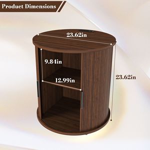 Comodino Moderno Stile Mid-Century con 2 Ripiani, Tavolino Cilindrico con Stazione di Ricarica Integrata, Porta Scorrevole USB per Appartamenti - Product Image 4