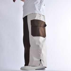 Pantalones Cargo para Hombre con Bloques de Color, Cierre con Cordón, Estilo Patchwork Blanco y Marrón, Ropa Casual para Adultos - Product Image 1