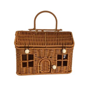 Cesta de Almacenamiento de Mimbre Creativa con Asa - Cesta de Picnic Tejida a Mano con Forma de Cabaña para Decoración Boho - Product Image 3