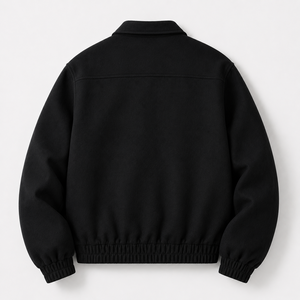 Men's Black Bomber Jacket <b>Covered</b> <b>Button</b> Stand Collar Casual Regular Fit 100% Cotton Breathable Winter Wear - Product Image 2