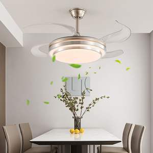 Ventilador de Techo Moderno con Luz LED de 42 Pulgadas y 3 Niveles, Control Remoto, Aspas Retráctiles, Motor de CC de 6 Velocidades, Funcionamiento Silencioso, Ajustable para - Product Image 1