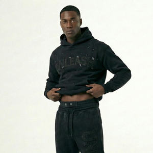 Pantalon de survêtement évasé pour homme, personnalisé, léger, décontracté, à jambe large, en molleton bouclette écologique et respirant, à double taille, coupe droite - Product Image 4