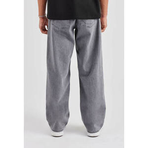 Jean en denim délavé coupe droite pour homme, taille mi-haute, coupe ample, motif croisé brodé, style streetwear, en coton, pour l'automne - Product Image 2