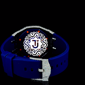 Blue Dial Luxury Octagon Brass Sapphire <b>Crystal</b> Quartz <b>Watch</b> Rhinestone Bezel Rubber Strap Bar Scale Fashion Dress Style 42mm - Product Image 2