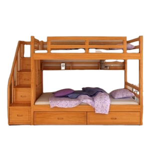 Litera de lujo simple, litera de madera de teca maciza con cajones y escalera para niños, muebles de dormitorio - Product Image 1
