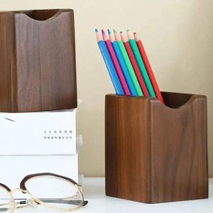 Organisateur de bureau en bois de couleur noyer moderne, boîte de rangement multifonctionnelle pour le bureau, porte-crayons et porte-stylos en bois naturel - Product Image 3