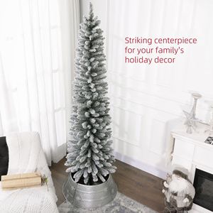 Albero di Natale Artificiale a Forma di Matita 7 Piedi con Rami Innevati e Base in Metallo per Decorazioni Natalizie - Product Image 4