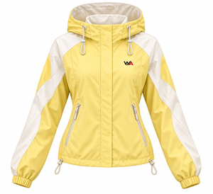 Chaqueta Cortavientos con Capucha para Mujer, Color Amarillo Pastel Crema, con Solapa Protectora y Mangas Curvas, Modelo 2026, Superventas, Fabricación OEM B2B - Product Image 1