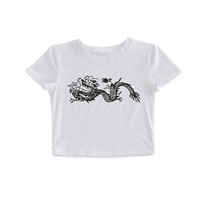 Custom Logo Printed Casual Girls O-Neck Short Sleeve Slim Fit Cotton/Spandex Jersey Eco-Friendly Floral <b>Crop</b> <b>Top</b> Wholesale - Product Image 3
