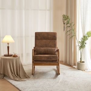 Sedia a dondolo da interno Orang 100*65*101cm con schienale alto, cuscino lombare, colore legno naturale, braccioli e schienale in legno massello, seduta in ferro per soggiorno - Product Image 2