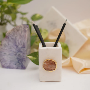 Marble Pen Holder Unique Decorating Modern Luxury Wholesale Pen Holder <b>Grey</b> Stone Square Shape Pen Holder - Product Image 4