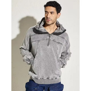 Sweat à capuche zippé pour homme en coton lavé 450 GSM, avec masque intégré, style Techwear Streetwear - Product Image 4