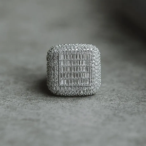 Iced Out Square Baguette <b>Ring</b> Hip Hop Jewelry Silver <b>Statement</b> <b>Ring</b> Diamond Look Cubic Zirconia Bling <b>Ring</b> - Product Image 1