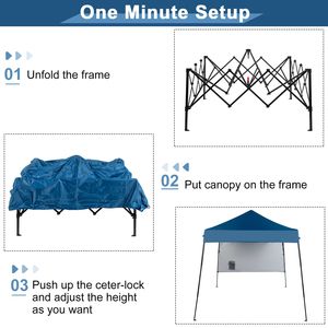 Tenda Pieghevole 1.8x1.8m in Tessuto Oxford Smussato Nero con Struttura in Ferro Verniciato, Borsa Portaoggetti Monofacciale in Tessuto, Blu Cielo su un Lato - Product Image 3