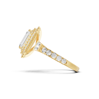 Anillo de Diamantes con Certificación IGI, Diseño de Joyería Nupcial para Mujer, Anillo de Lujo con Corte Esmeralda y Doble Halo, Oro de 14 Quilates, 2 Quilates