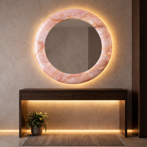 Espejo de Pared Redondo Moderno de Ónix Rosa Natural, Marco Hecho a Mano, Ecológico, Decoración para Bodas, Sala de Estar, Baño, Hotel - Product Image 2
