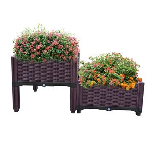 Set di 2 Fioriere Rialzate Rustiche in Plastica per Orto, Vasi da Coltivazione per Interni ed Esterni - Product Image 1