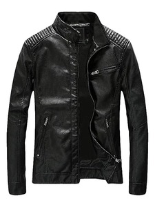Chaqueta Bomber Negra de Cuero Sintético para Hombre - Product Image 1