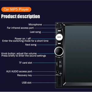 Lecteur MP5 de voiture Double 2 DIN de 7 pouces pour radio stéréo à écran tactile Bluetooth avec caméra intégrée - Product Image 4