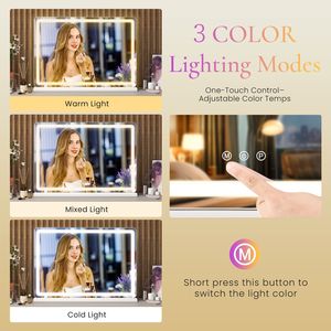 Specchio LED Dimmerabile 19x22 Pollici con 3 Modalità di Colore, Schermo Touch per Tavolo da Trucco, Rettangolare Bianco - Product Image 3