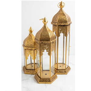 Gold Metal Handmade Eco-Friendly Ramadan Lantern Cutout Hanging Candle Holder Portable Decor for Home Wedding Garden - Product Image 1