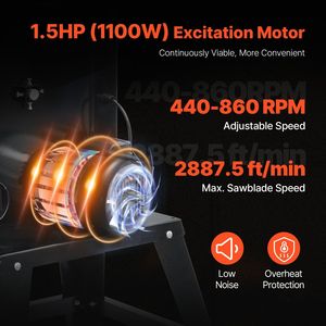 Sega a Nastro da Banco Ottimizzata 1100W 1-1/2HP 110V con Supporto, Lama da 13,39 Pollici, Velocità Continua Regolabile 440-846 RPM per Lavoro Efficiente - Product Image 4