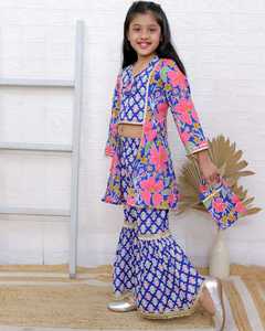 Elegante estampado Floral mezcla de algodón Sharara Garara traje para niñas niños diseñador étnico indio ropa de moda paquistaní - Product Image 1