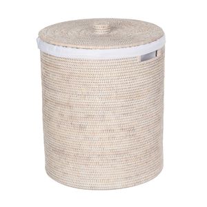 Rattan Laundry Storage <b>Basket</b> <b>With</b> Lid And <b>Handle</b> Circle Shape Rustic Style For Neatening Storage - Product Image 4