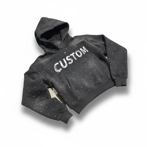 Sweat-shirt à capuche surdimensionné pour homme, avec logo personnalisé imprimé à l'écran et strass sur toute la surface, 100% coton molletonné. - Product Image 5