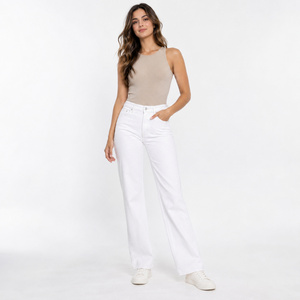 Jeans Blancos de Cintura Alta y Pierna Recta para Mujer - Denim Rígido con Logotipo Bordado, Lavado Medio, Tallas XS-XL - Product Image 5