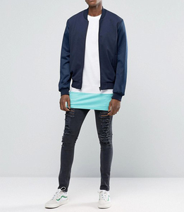 Men's Oversized Short Sleeve <b>T</b>-<b>Shirt</b> With Contrast Trim Color Blocked Solid Cotton Casual O-Neck <b>Long</b> Fit - Product Image 2