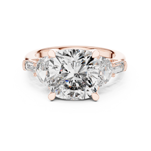 Anillo de Diamantes de Tres Piedras con Corte Contorneado para Mujer, Oro 10k/14k/18k/Plata de Ley, Diamantes Cultivados en Laboratorio, Ovalados, Cónicos, Joyería Fina - Product Image 3