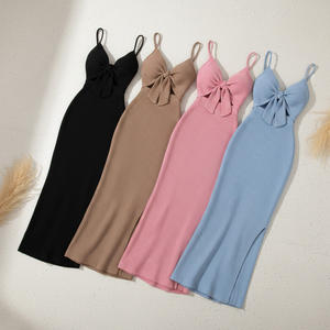 Robes décontractées rayées à volants à séchage rapide pour femmes, col rond tricoté vintage, robe d'été pour femmes, vente en gros du Bangladesh - Product Image 2