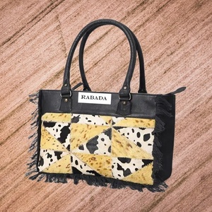 Derniers sacs à main Western Weekender pour femmes en cuir de vachette jaune Plam petit sac Weekender avec toile recyclée avec poignées en cuir - Product Image 2