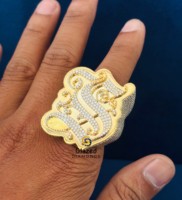 Anillo de lujo para hombre, de oro amarillo macizo de 14K, con diamante moissanita de corte redondo, claridad VVS, completamente cubierto de diamantes, con forma de serpiente, estilo hip hop.