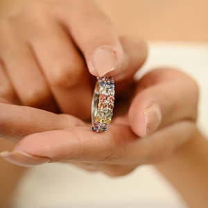 18K Gold Multi Sapphire and Diamond Modernist Wedding Band Ring - Product Image 3