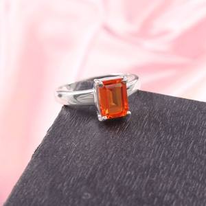 Bague en saphir orange, argent sterling 925, pierre précieuse taille émeraude, bijoux de mariée, fiançailles, cadeau pour femme, bijoux fins - Product Image 3