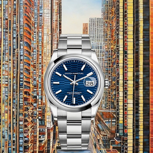 Reloj de Lujo en Acero Inoxidable Tono Plata con Esfera Azul con Motivo de Panal de Abeja, Índices Luminosos, Correa de 22 mm, Diseño Deportivo, Moderno y Hip Hop - Product Image 4