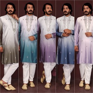 Ensemble Kurta Pyjama en Coton et Soie Premium avec Broderies et Paillettes – Collection Homme Style Ethnique pour Fêtes, Festivals et Mariages - Product Image 6