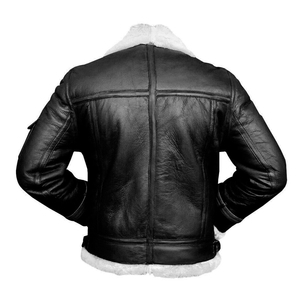 Veste de motard en cuir véritable pour homme avec doublure en fausse fourrure, fermeture éclair, col rabattable, style moto d'hiver, coupe classique - Product Image 3