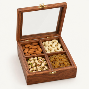 Boîte à épices en bois de Sheesham pour la cuisine, organisateur d'épices à 4 compartiments avec couvercle en verre, conteneur de rangement en bois pour la cuisine - Product Image 4