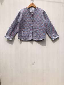 Nueva Chaqueta Reversible Acolchada de Algodón Tejido Transpirable con Estampado a Rayas y Estampado a Mano, Ideal para Fiestas, Regalo para Mujer, Venta al por Mayor - Product Image 5