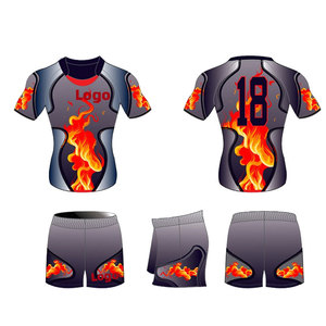 Conjunto de Camiseta de Rugby Sublimada Personalizada, Blanca y Azul, Cuello Redondo, Manga Corta, Secado Rápido, Transpirable, Ecológica, Cintura Elástica, para Adultos - Product Image 5
