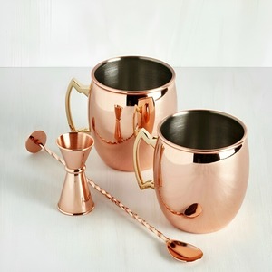 Ensemble de tasses à Moscow Mule en cuivre massif avec verre à shot pour les fêtes, passe au lave-vaisselle, articles de bar, artisanat - Product Image 1