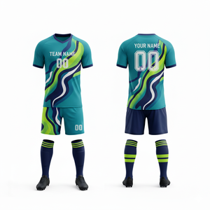 Maillots et shorts de football personnalisés de haute qualité, respirants, pour l'hiver/été, avec logo imprimé sur le devant, séchage rapide, durables, 100% polyester - Product Image 1