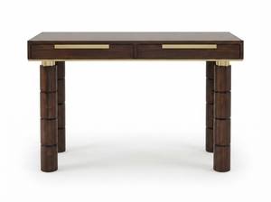 Solid Wood Makeup <b>Vanity</b> Desk Walnut Finish Brass Accent Rectangular Dressing <b>Table</b> with Drawers Floor Mount for Bedroom Hotel - Product Image 2